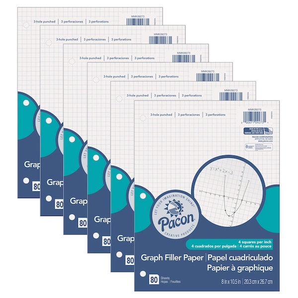Graphing Paper, 3-Hole Punched, 8 x 10 1/2, PK480